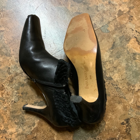 ENZO ANGIOLINI FUR TRIM ANKLE BLACK LEATHER BOOTS - Picture 5 of 7